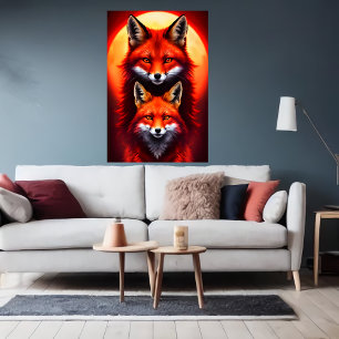 Portrait of a red fox mother and child AI Art Poster