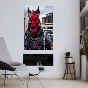 Portrait of a red scary alien AI Art Poster