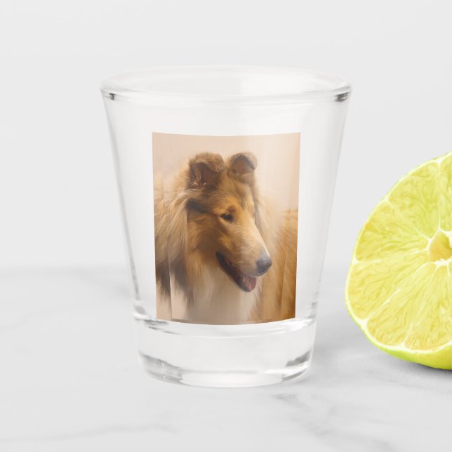 Portrait of a Rough Sable Collie Shot Glass (Front)
