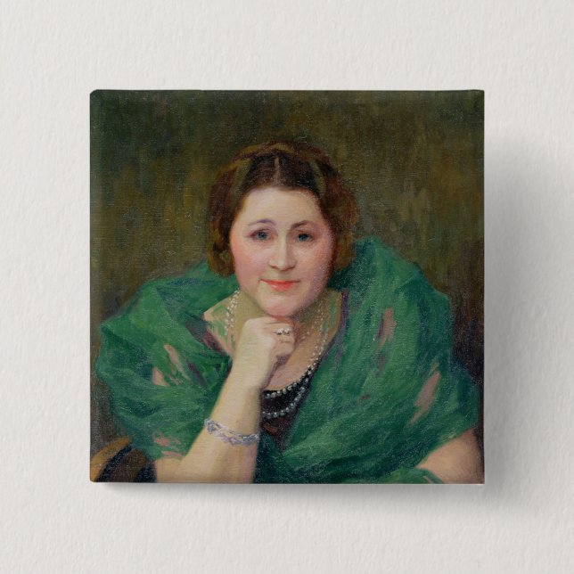 Portrait of a Russian Woman with a Green Scarf 15 Cm Square Badge (Front)