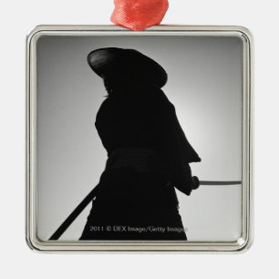 Portrait of a Samurai warrior holding a sword Metal Tree Decoration