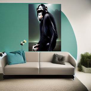 Portrait of a sitting chimpanzee AI Art Poster