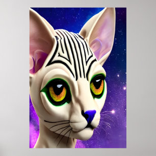 Portrait of a Sphynx cat yellow eyes AI Art Poster
