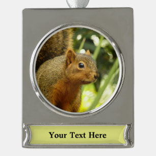 Portrait of a Squirrel Nature Animal Photography Silver Plated Banner Ornament