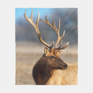 Portrait of a stunning bull elk fleece blanket
