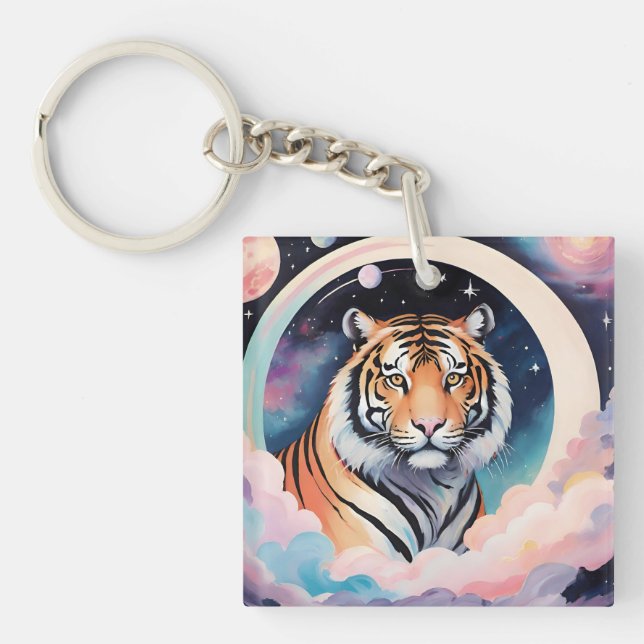 Portrait of a tiger in space key ring (Front)