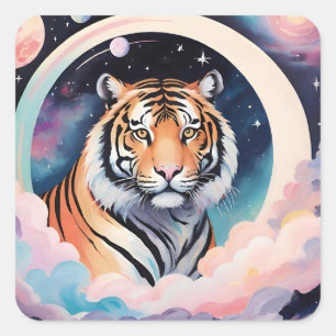 Portrait of a tiger in space square sticker