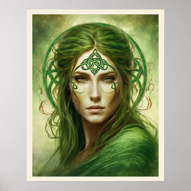 Portrait Of a Woman in Green Irish Celtic Knot Poster (Front)