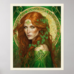 Portrait of a Woman in Shamrock Green Celtic Gold Poster