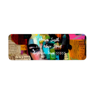 Portrait of a Woman Mixed Media Colorful Collage Return Address Label