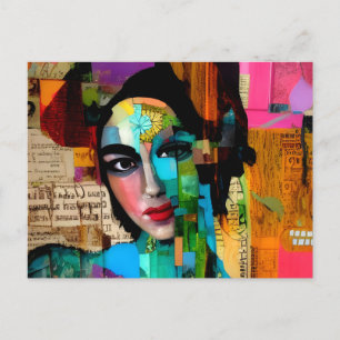 Portrait of a Woman Mixed Media Colourful Collage Postcard