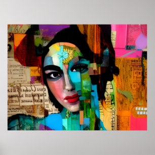Portrait of a Woman Mixed Media Colourful Collage Poster