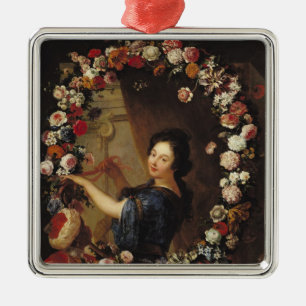 Portrait of a Woman Surrounded by Flowers Metal Tree Decoration