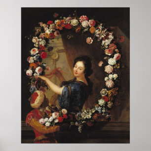 Portrait of a Woman Surrounded by Flowers Poster