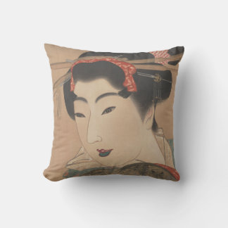 Portrait of a Woman with White Fan – Vintage Japan Cushion