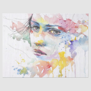 Portrait of a Women's Face Watercolor Painting  Tissue Paper