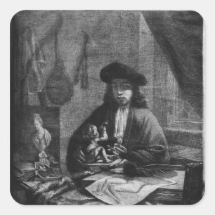 Portrait of a Young Artist, engraved by Square Sticker