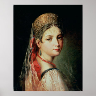 Portrait of a Young Girl in Sarafan and Poster