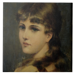 Portrait of a Young Girl (oil on panel) Ceramic Tile