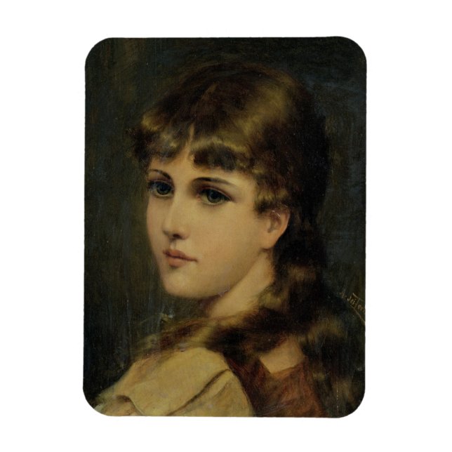 Portrait of a Young Girl (oil on panel) Magnet (Vertical)