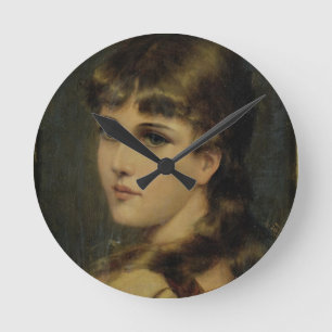 Portrait of a Young Girl (oil on panel) Round Clock