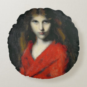 Portrait of a Young Girl, The Shiverer Round Cushion