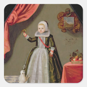 Portrait of a Young Girl with a Bird Square Sticker