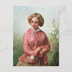 Portrait of a young girl with a rose postcard