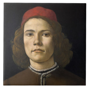 Portrait of a Young Man (by Sandro Botticelli) Ceramic Tile