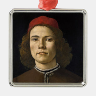 Portrait of a Young Man (by Sandro Botticelli) Metal Ornament