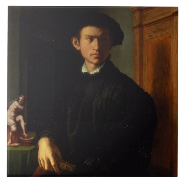 Portrait of a young man, c.1532-40 (oil on panel) ceramic tile (Front)