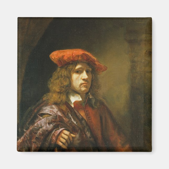 Portrait of a young man in a red cap magnet (Front)