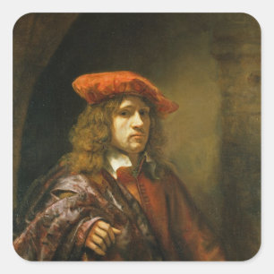 Portrait of a young man in a red cap square sticker