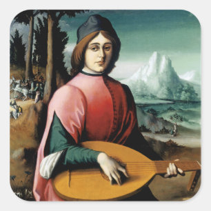 Portrait of a Young Man with a Lute Square Sticker