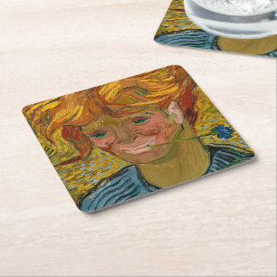 Portrait of a Young Man with Cornflower, Van Gogh Square Paper Coaster