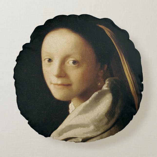 Portrait of a Young Woman, c.1663-65 Round Cushion (Front)