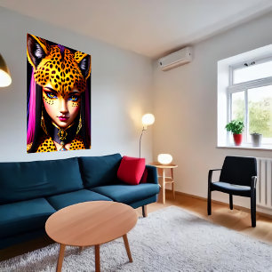 portrait of a Zoomorphic girl cheetah   AI Art  Poster