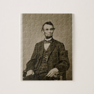 Portrait of Abraham Lincoln (1809-65) (b/w photo) Jigsaw Puzzle