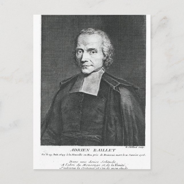 Portrait of Adrien Baillet Postcard (Front)