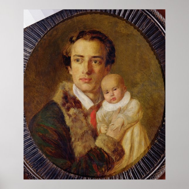 Portrait of Alexander Herzen with his son, 1840 Poster (Front)