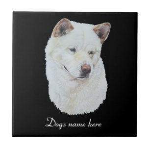 portrait of amazing beautiful white akita dog ceramic tile