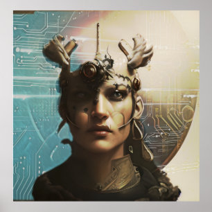 portrait of an android in a digital universe poster