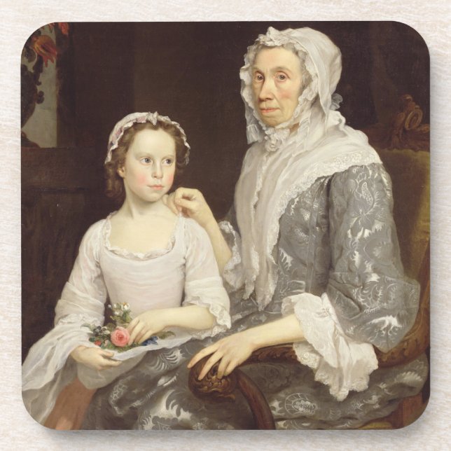 Portrait of an Elderly Lady and a Young Girl (oil Coaster (Front)
