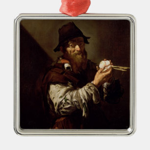 Portrait of an Old Man with an Onion (oil on canva Metal Ornament