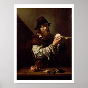 Portrait of an Old Man with an Onion (oil on canva Poster