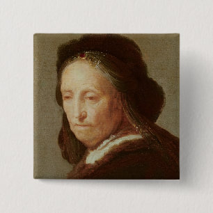 Portrait of an old Woman, c.1600-1700 15 Cm Square Badge