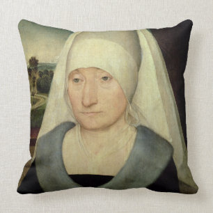 Portrait of an Old Woman (oil on panel) Cushion