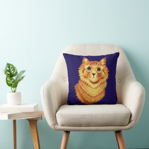 Portrait of an orange cat by Louis Wain Cushion