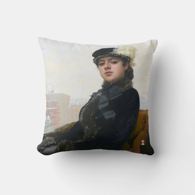 Portrait of an Unknown Woman, Ivan Kramskoi Cushion (Front)