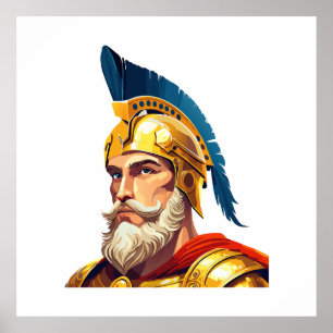 Portrait of ancient greek warrior poster